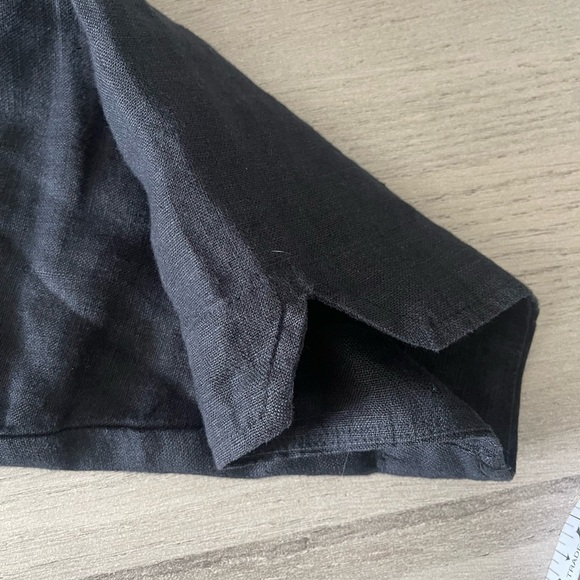 FLAX | Relaxed 3/4 Sleeve V Neck Black Linen Tunic Top Lagenlook Contemporary - Picture 2 of 5